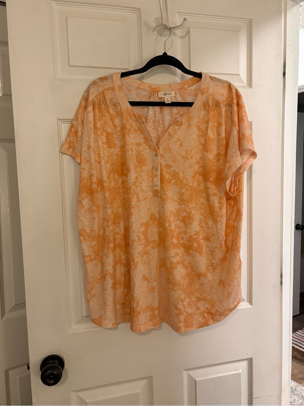 Style & Co. Orange Tie-Dye Henley Short Sleeve Top